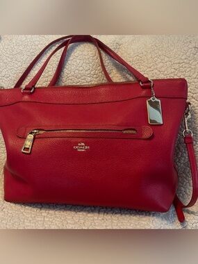 Vintage Coach Red Peppled Leather Tote Bag
